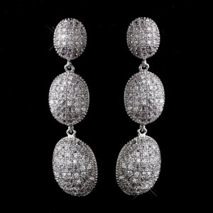 Antique Silver Clear CZ Crystal Drop Earrings 8978