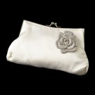 Silk Satin Evening Bag 202 with Antique Silver Clear Floral Brooch 113