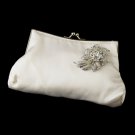 Silk Satin Evening Bag 202 with Silver Clear Floral Crystal Brooch 16