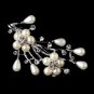 Antique Silver Clear Rhinestone & Ivory Pearl Bouquet Brooch 227