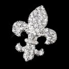 Antique Silver Clear Rhinestone Fleur De Lis Brooch 416