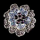 Silver Amethyst & Blue AB Crystal Flower Brooch 8779