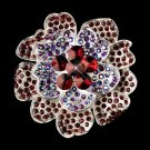 Silver Red & Blue AB Crystal Flower Brooch 8779