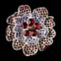 Silver Red & Blue AB Crystal Flower Brooch 8779