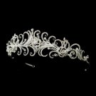 Antique Silver Clear Rhinestone & Crystal Beads Swirl Tiara Headpiece 863