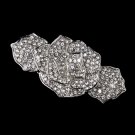 Rhinestone Covered Flower Hair Barrette in Antique Silver 70963