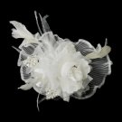 Ivory Flower Feather Fascinator Hair Clip or Bridal Brooch (Pin Included on Back) 3539