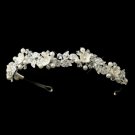 Diamond White Resin Flower Pearl & Crystal Bridal Headband in Silver 9619