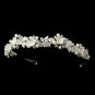 Diamond White Resin Flower Pearl & Crystal Bridal Headband in Silver 9619