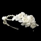 Ivory Floral Side Accented Bridal Headband in Silver 9624