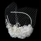 Elegant Ivory Floral Bridal Headband Blusher in Ivory Pearls & Sparkling Rhinestones 9661