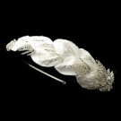 Silver Plated Bridal Headband with Diamond White Fabric Sparkling Rhinestone 9604