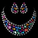Multi Colored Rhinestone Necklace & Earrings Set 6571