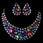 Multi Colored Rhinestone Necklace & Earrings Set 6571