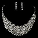 Antique Silver Clear Rhinestone Necklace & Earrings Set 9962
