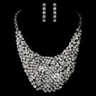 Antique Silver Clear Rhinestone Necklace & Earrings Set 9963