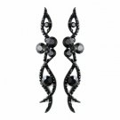 Antique Silver Black Rhinestone Dangle Earrings 8942
