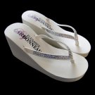 Crystals ~ High Wedge Bridal Flip Flops with Crystal Accented Suedene Strap