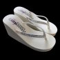 Crystals ~ High Wedge Bridal Flip Flops with Crystal Accented Suedene Strap