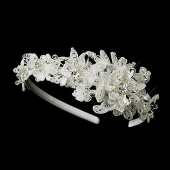 Floral Fabric & Crystal Side Accented Headband Headpiece 2292