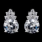 E 2499 Silver Clear Round CZ Crystal Stud Earrings 2499