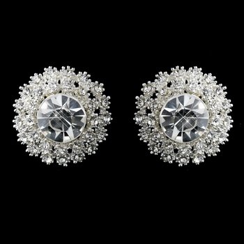 Silver Clear Rhinestone Stud Earrings 26605