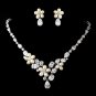 Antique Silver Freshwater Pearl & CZ Crystal Necklace & Earrings Jewelry Set 1310