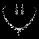 Antique Silver Clear CZ Crystal Necklace & Earrings Jewelry Set 1311