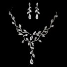 Antique Silver Clear CZ Crystal Necklace & Earrings Jewelry Set 1312
