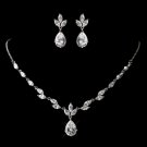 Antique Silver Rhodium Clear CZ Crystal Necklace & Earrings Jewelry Set 1319