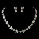 Silver Clear Rhinestone Necklace & Earrings Floral Butterfly Jewelry Set 2876