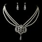 Silver Ivory Pearl & Rhinestone Necklace & Earrings Jewelry Set 1854