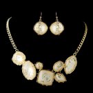 Gold Peach Opalescent Moonglass Necklace & Earrings Jewelry Set 8159