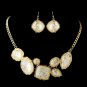 Gold Peach Opalescent Moonglass Necklace & Earrings Jewelry Set 8159
