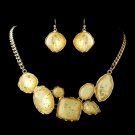 Gold Light Topaz Yellow Opalescent Moonglass Necklace & Earrings Jewelry Set 8159
