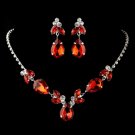 Silver Red & Clear Rhinestone Necklace & Earrings Jewelry Set 47003