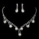 Silver Clear Rhinestone and Drop Necklace & Earrings Jewelry Set 47012