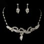 Silver Freshwater Pearl & Rhinestone Leaf Necklace & Earrings Jewelry Set 8155