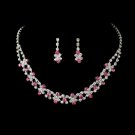 Fabulous Silver Pink & Clear Rhinestone Necklace & Earring Set 3092
