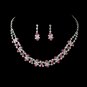 Fabulous Silver Pink & Clear Rhinestone Necklace & Earring Set 3092