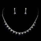 Silver Navy Rhinestone Necklace & Earrings Jewelry Set 3108