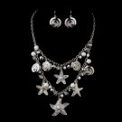 Antique Silver White 8843 Antique White Necklace Earring Set
