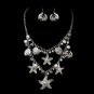 Antique Silver White 8843 Antique White Necklace Earring Set