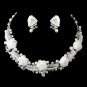 Silver Ivory Pearl, Rhinestone & Swarovski Crystal Necklace & Earrings Flower Jewelry Set 9613