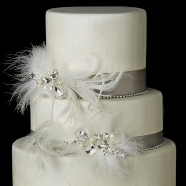 Decorative Multi Cut Crystal & Pearl Feather Fascinator Ribbon Clip 5282
