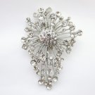 Antique Rhodium Silver Clear Brooch 233
