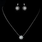 Silver Clear Snowflake Encrusted Pendent Necklace & Petite Snowflake Drop Earrings Jewelry Set 7737