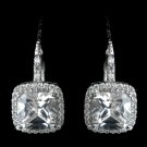 Antique Rhodium Silver Clear Princess CZ Crystal Stud Earrings 7701