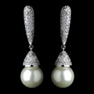Antique Silver White Pearl & CZ Crystal Pave Earrings 2797