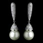 Antique Silver White Pearl & CZ Crystal Pave Earrings 2797